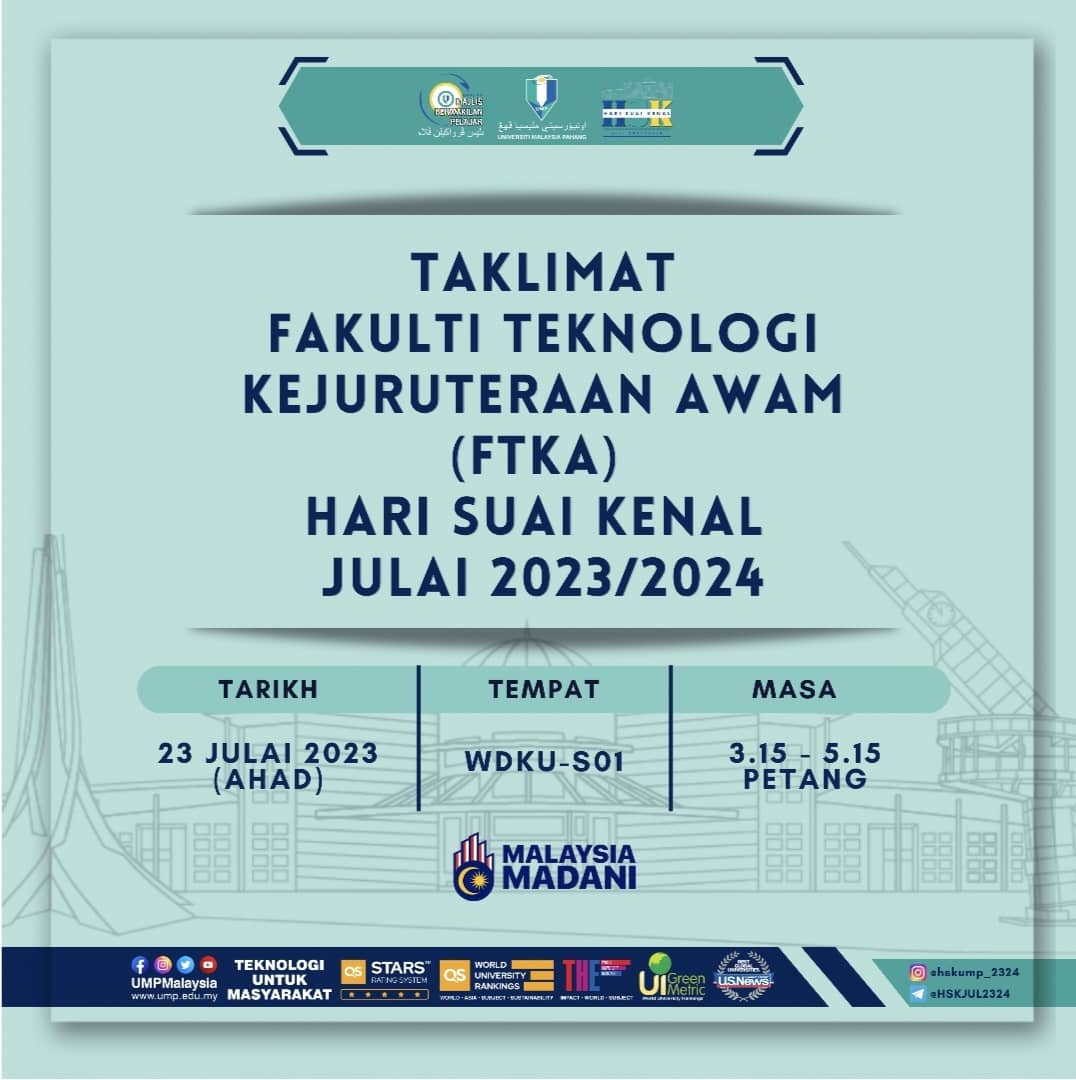 Taklimat Hari Suai Kenal Pelajar Diploma Baharu Fakulti Teknologi Kejuruteraan Awam Julai 2023/2024 pada 23 Julai 2023